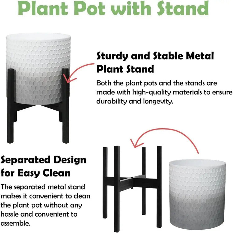 10 & 12 Inch Decorative Planters - 2 Plant Pots with Stands - Bizaargo