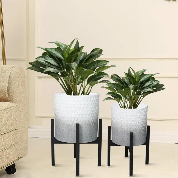 10 & 12 Inch Decorative Planters - 2 Plant Pots with Stands - Bizaargo
