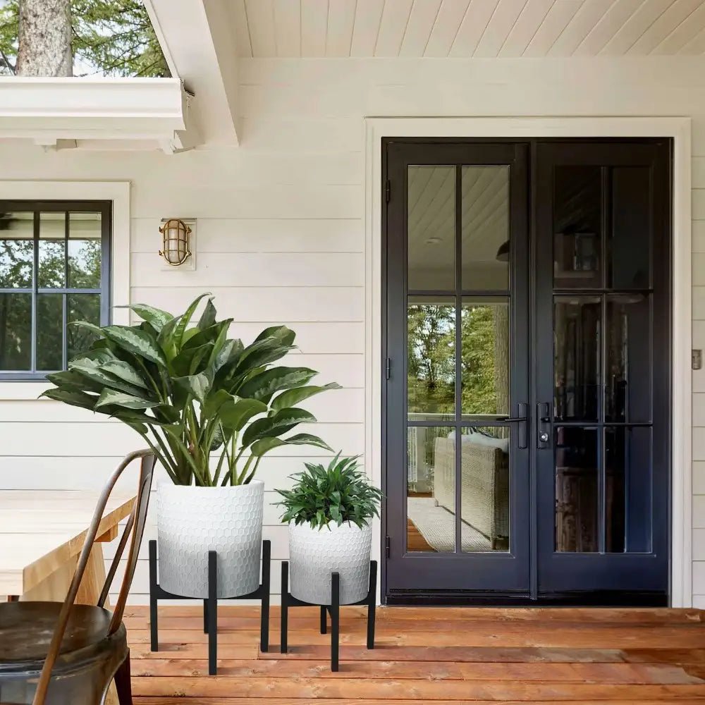 10 & 12 Inch Decorative Planters - 2 Plant Pots with Stands - Bizaargo