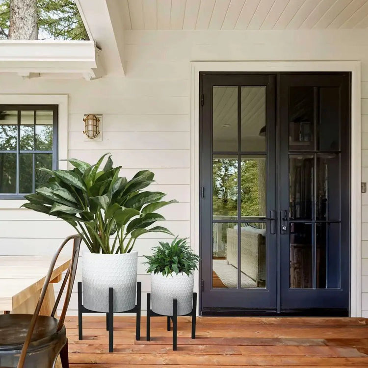 10 & 12 Inch Decorative Planters - 2 Plant Pots with Stands - Bizaargo