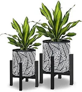 10 & 12 Inch Decorative Planters - 2 Plant Pots with Stands - Bizaargo