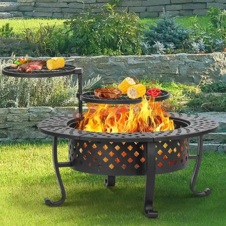 42" Wood Fire Pit with BBQ Grills - Bizaargo