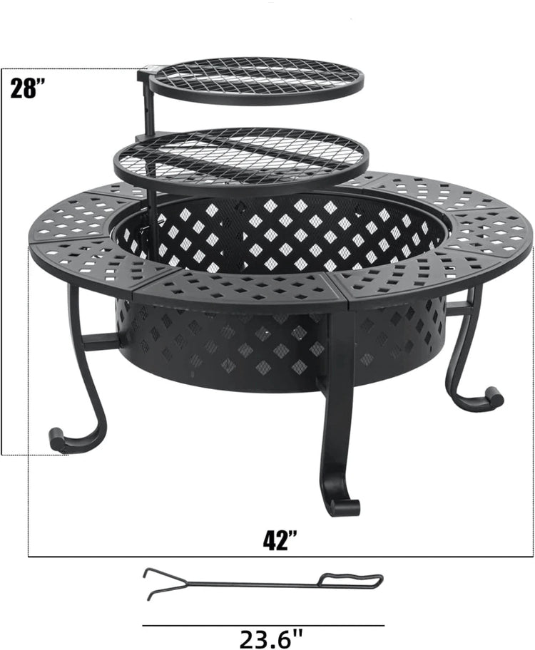 42" Wood Fire Pit with BBQ Grills - Bizaargo
