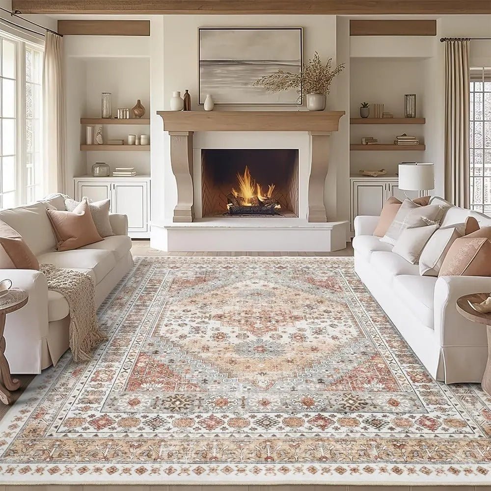 8x10 Washable Area Rug - Vintage Orange Area Rug for Home - Bizaargo