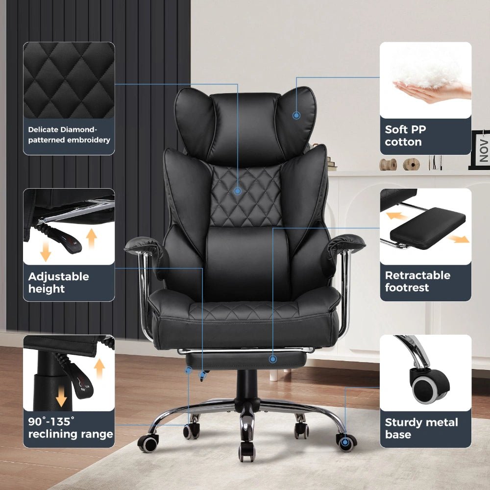 Big & Tall Ergonomic gaming Chair with Footrest & Lumbar Support - Bizaargo