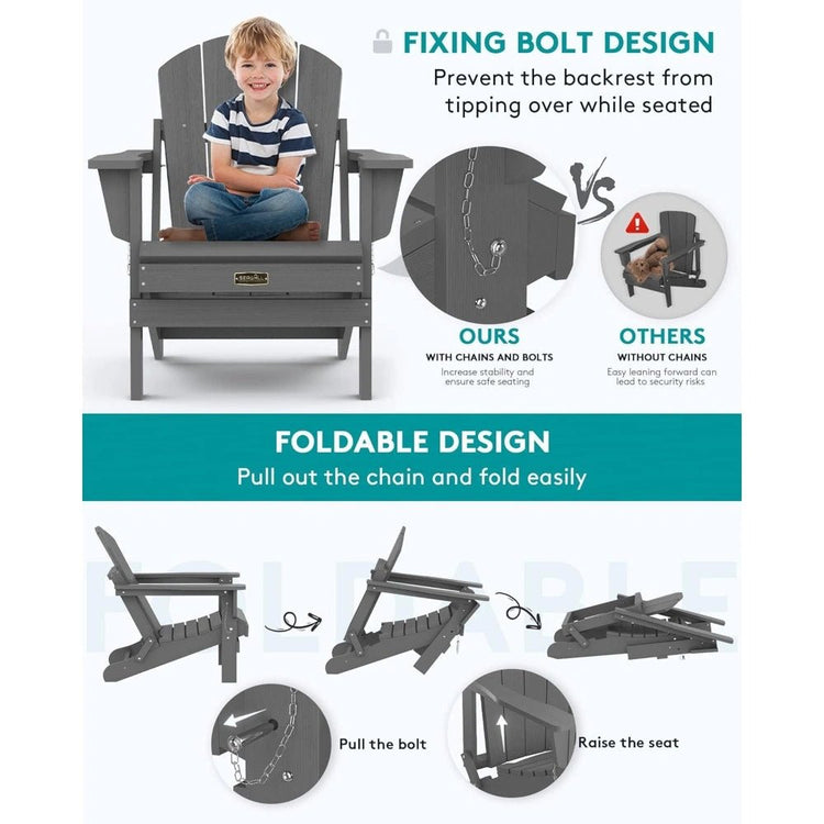 Folding Adirondack Chair - Weather Resistant & Durable - Bizaargo
