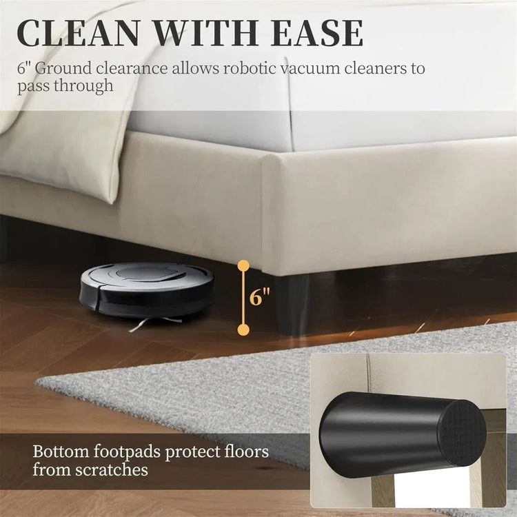 Modern Queen Bed Frame with Velvet Winged Headboard - Bizaargo