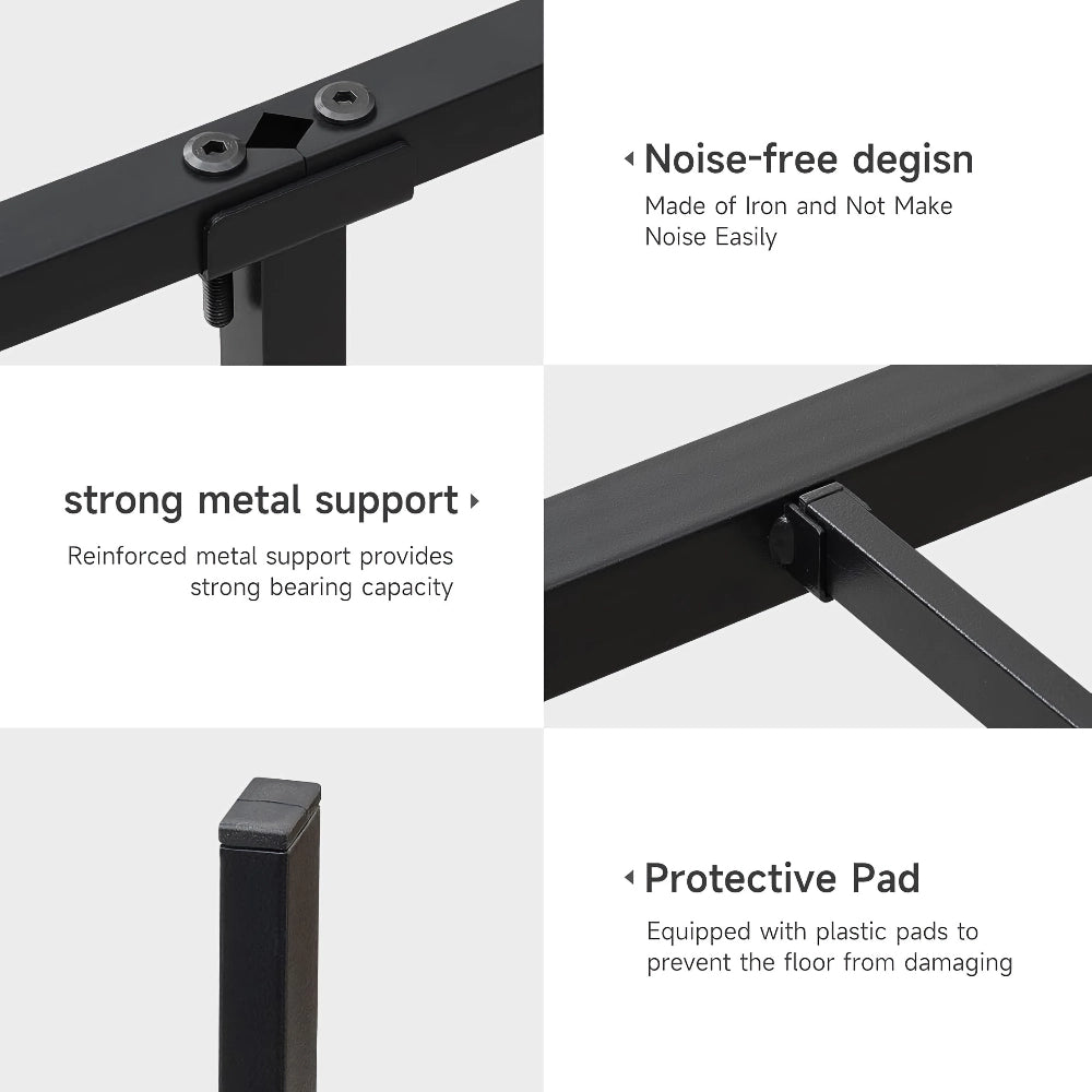 Queen Bed Frame: Wood Headboard & Sturdy Metal Base - Bizaargo