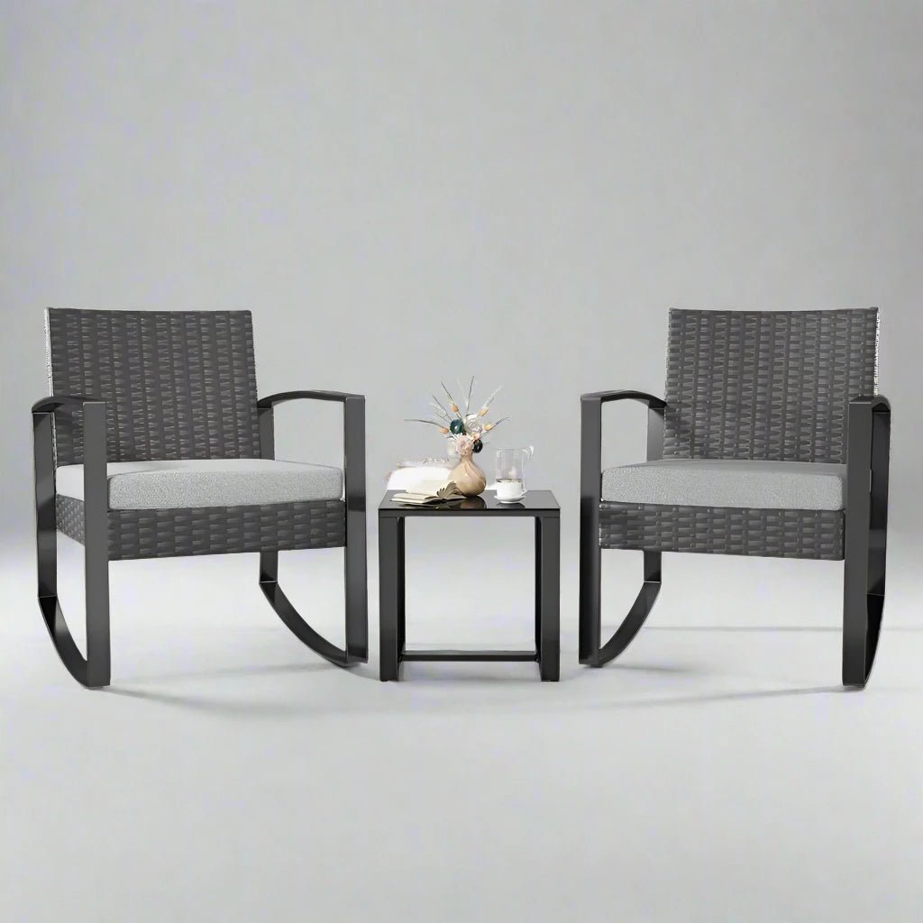 Rocking Wicker Patio Set - 3 - Piece Comfort & Style - Bizaargo