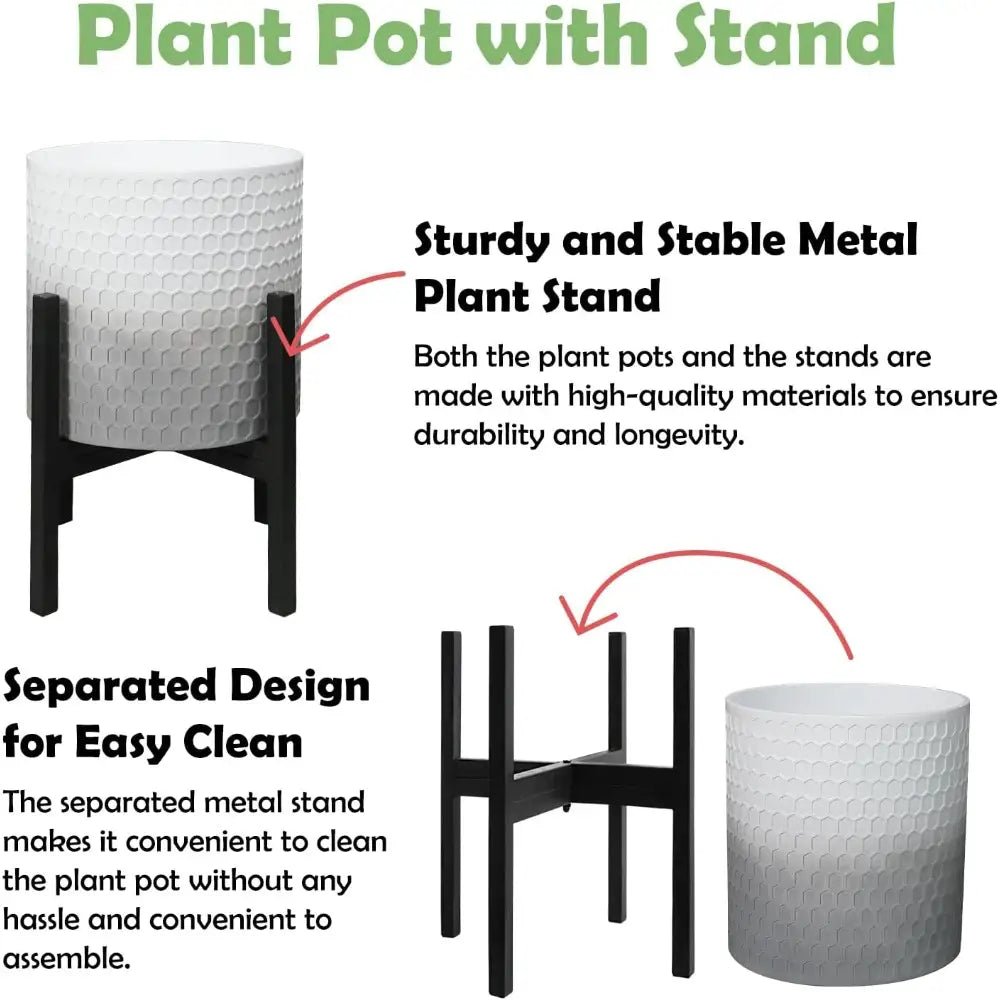 10 & 12 Inch Decorative Planters - 2 Plant Pots with Stands - Bizaargo
