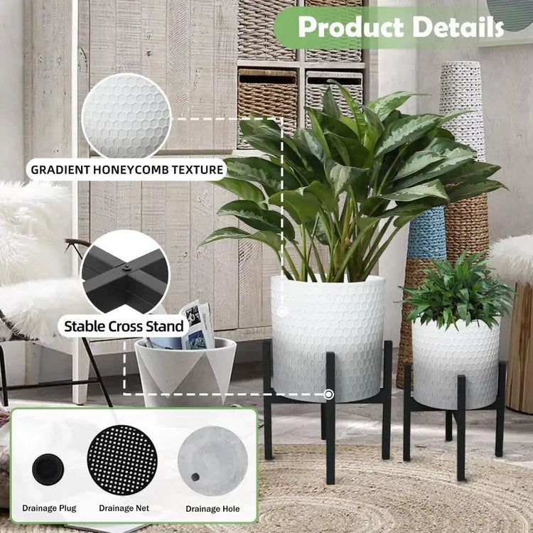 10 & 12 Inch Decorative Planters - 2 Plant Pots with Stands - Bizaargo