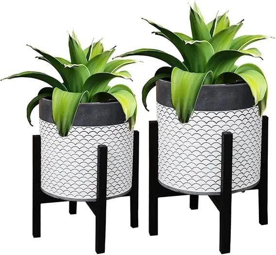 10 & 12 Inch Decorative Planters - 2 Plant Pots with Stands - Bizaargo