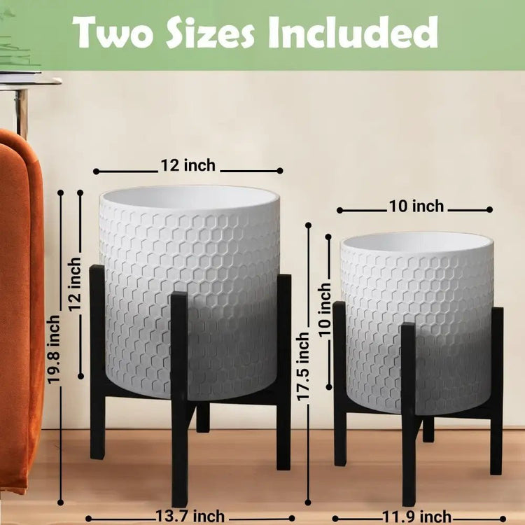 10 & 12 Inch Decorative Planters - 2 Plant Pots with Stands - Bizaargo