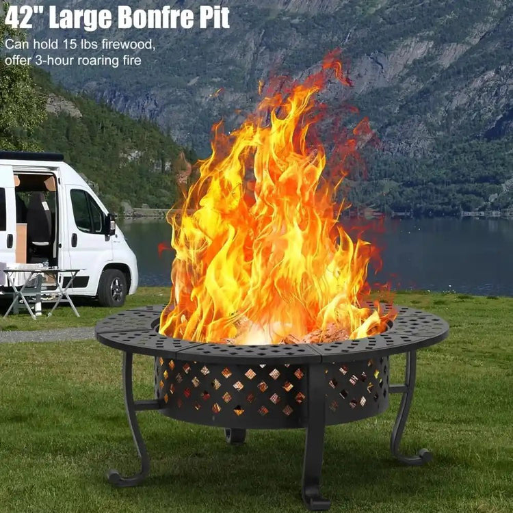 42" Wood Fire Pit with BBQ Grills - Bizaargo