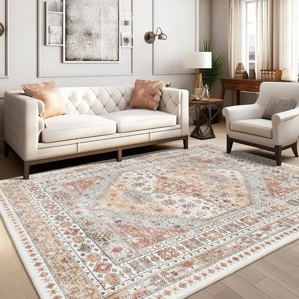 8x10 Washable Area Rug - Vintage Orange Area Rug for Home - Bizaargo