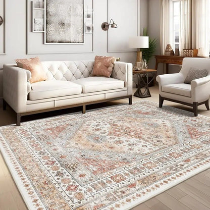 8x10 Washable Area Rug - Vintage Orange Area Rug for Home - Bizaargo
