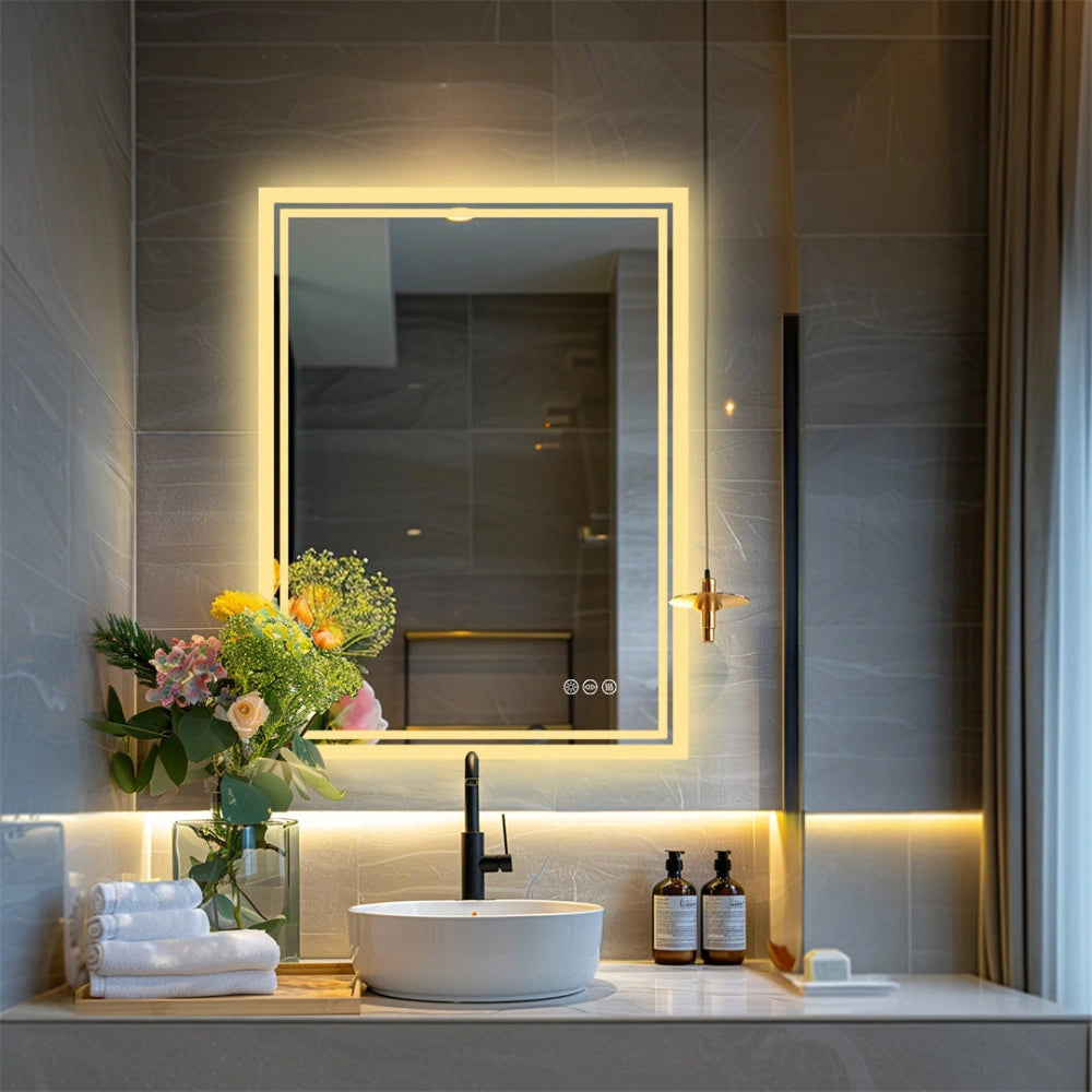 Frameless LED Bathroom Mirror - Dimmable, Anti-Fog, 3 Colors