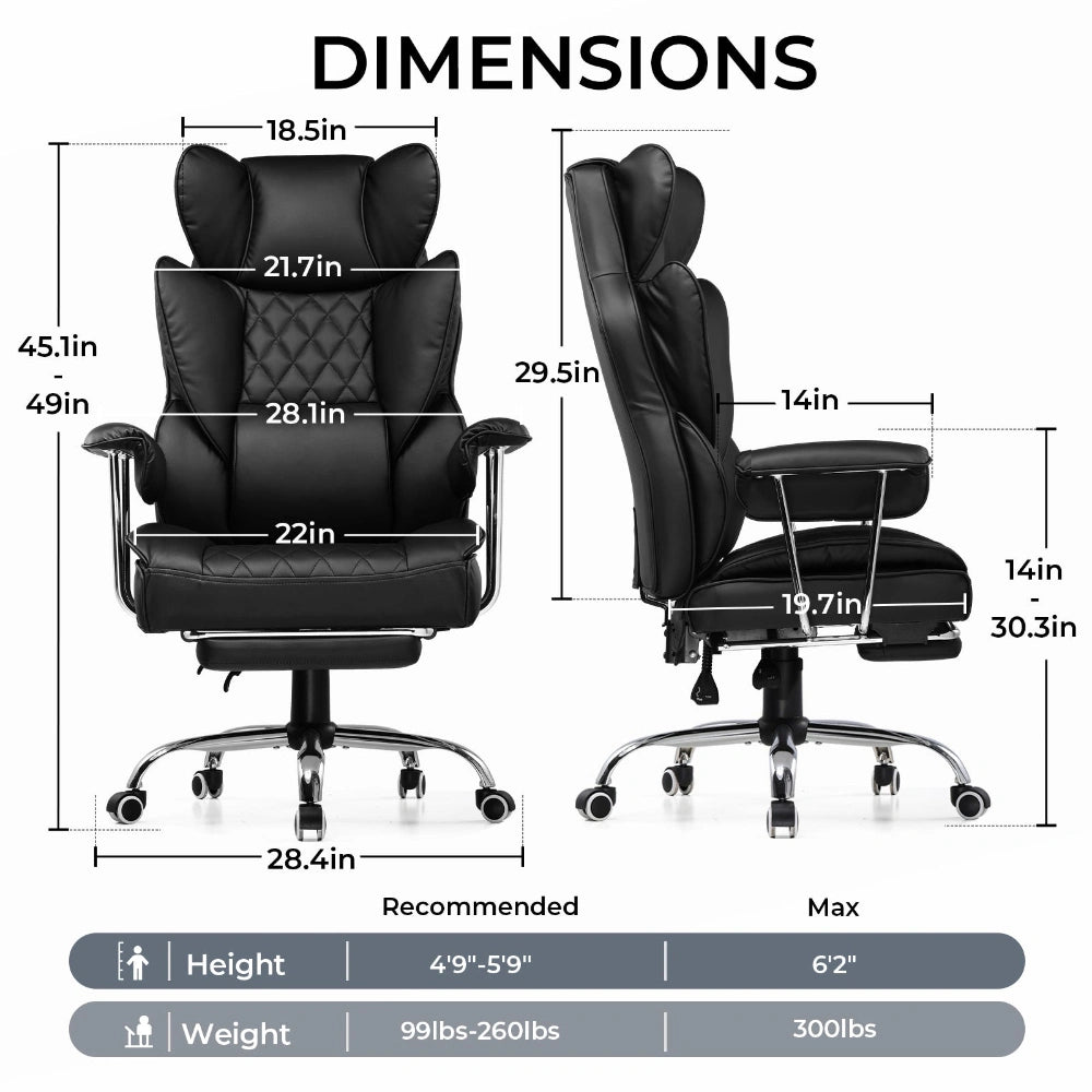 Big & Tall Ergonomic gaming Chair with Footrest & Lumbar Support - Bizaargo