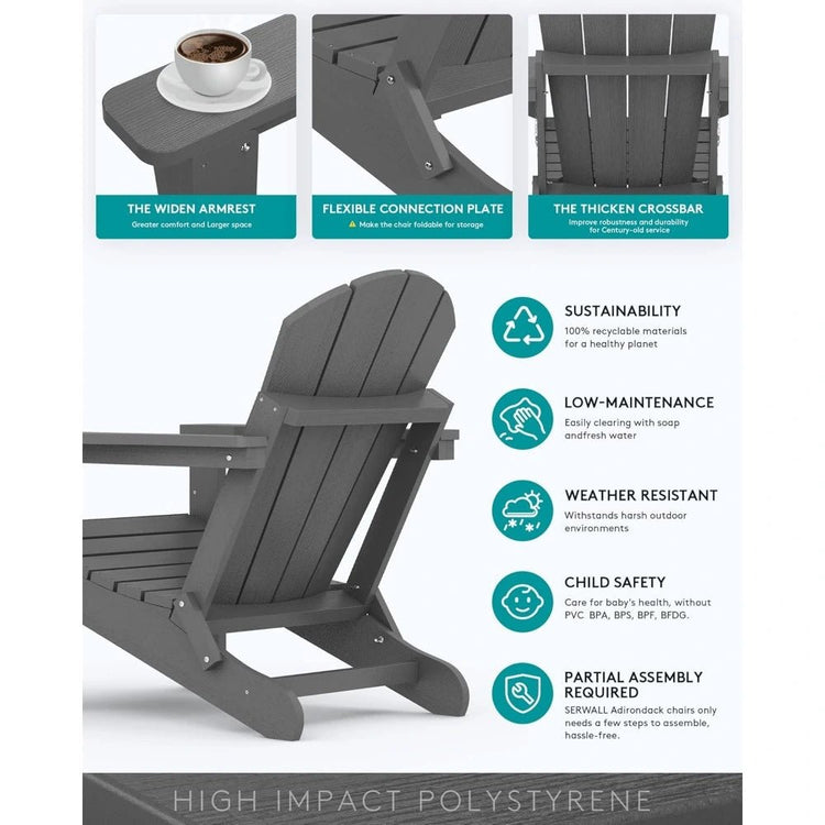 Folding Adirondack Chair - Weather Resistant & Durable - Bizaargo