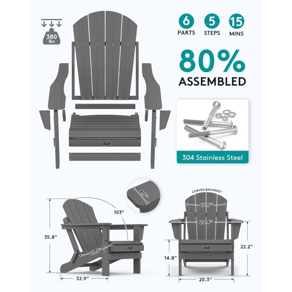Folding Adirondack Chair - Weather Resistant & Durable - Bizaargo