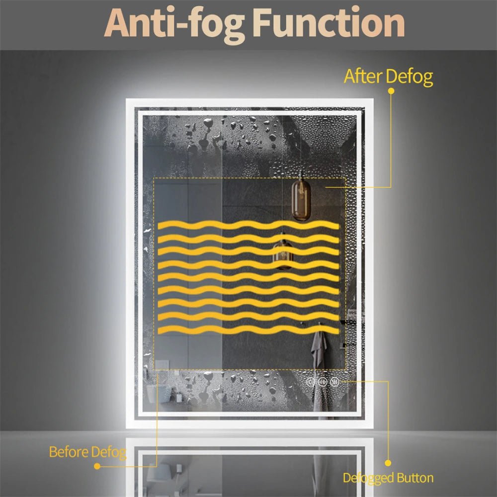 Frameless LED Bathroom Mirror - Dimmable, Anti - Fog, 3 Colors - Bizaargo