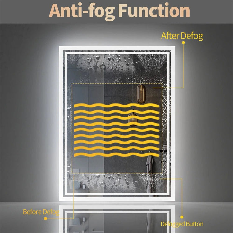 Frameless LED Bathroom Mirror - Dimmable, Anti - Fog, 3 Colors - Bizaargo