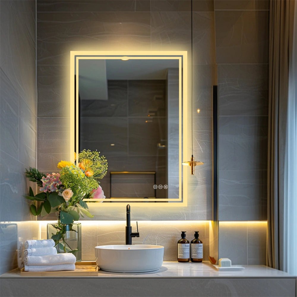 Frameless LED Bathroom Mirror - Dimmable, Anti - Fog, 3 Colors - Bizaargo