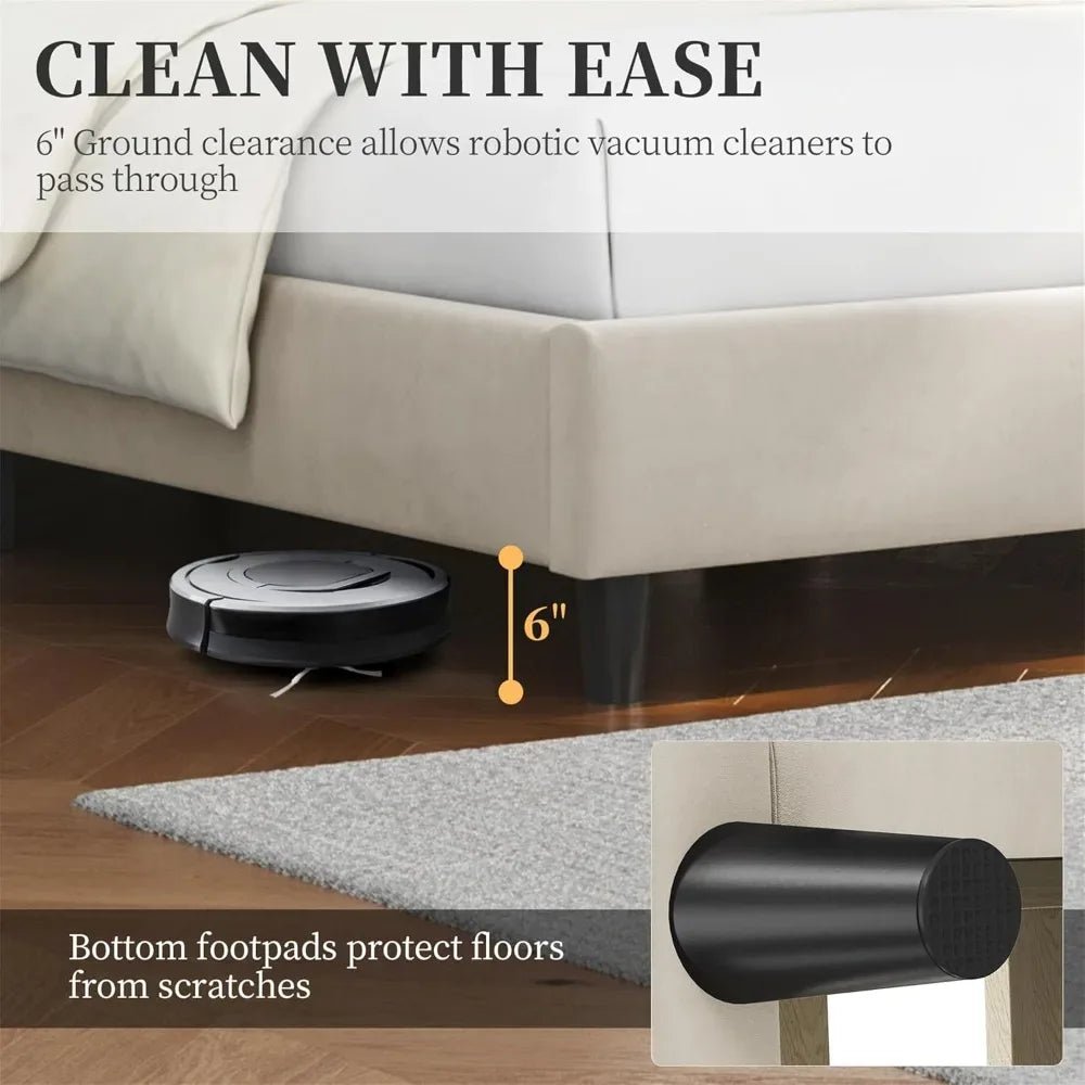 Modern Queen Bed Frame with Velvet Winged Headboard - Bizaargo