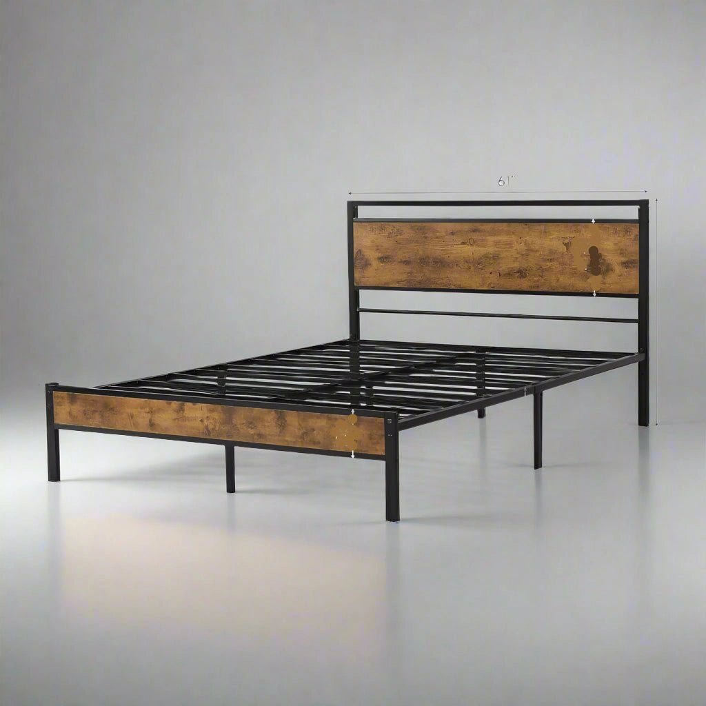 Queen Bed Frame: Wood Headboard & Sturdy Metal Base - Bizaargo