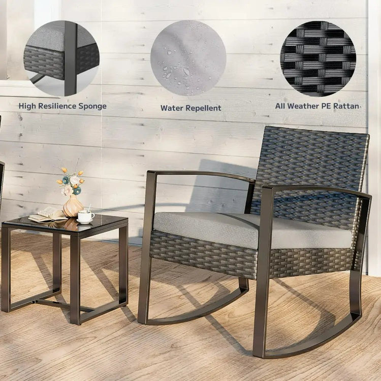 Rocking Wicker Patio Set - 3 - Piece Comfort & Style - Bizaargo
