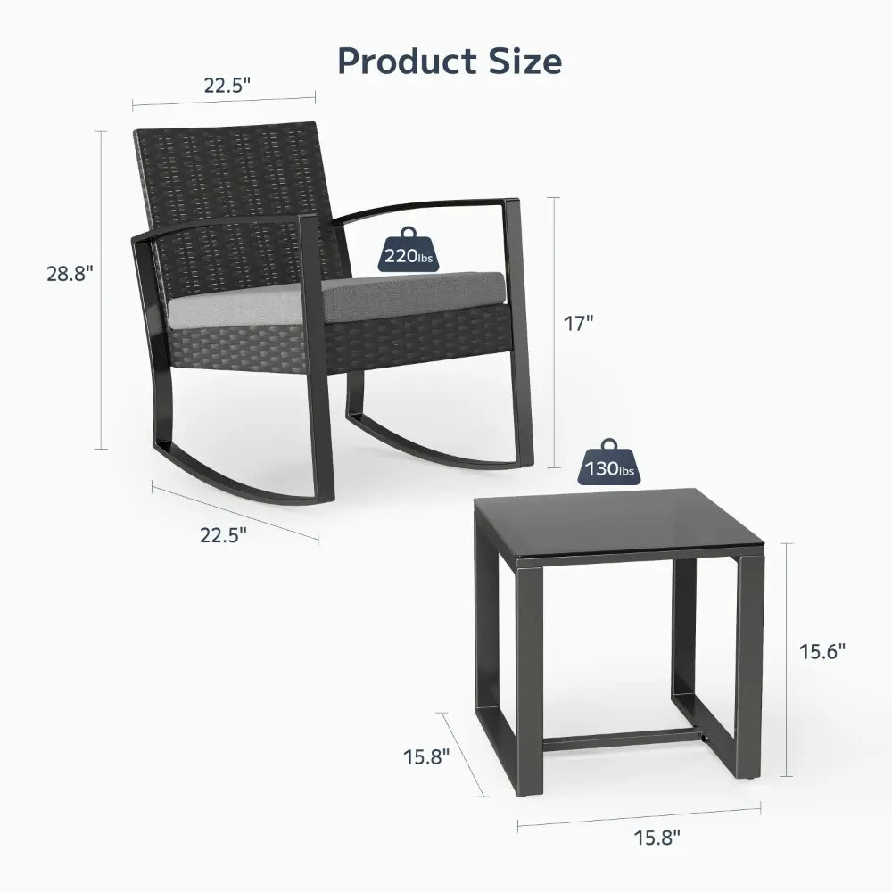 Rocking Wicker Patio Set - 3 - Piece Comfort & Style - Bizaargo