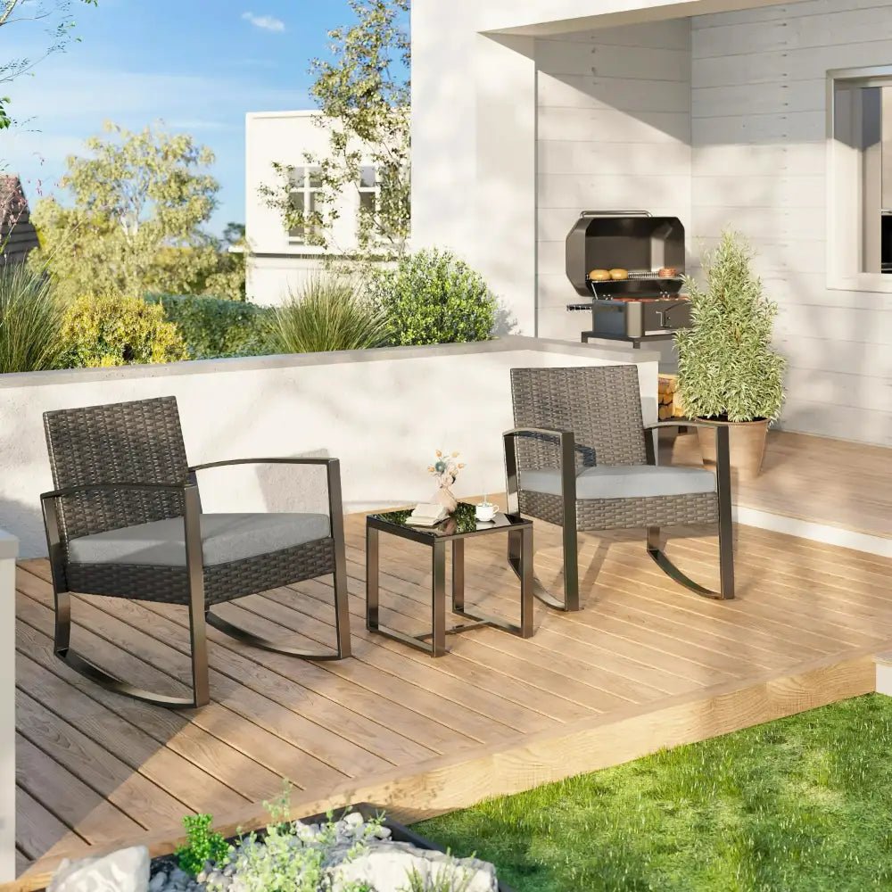 Rocking Wicker Patio Set - 3 - Piece Comfort & Style - Bizaargo
