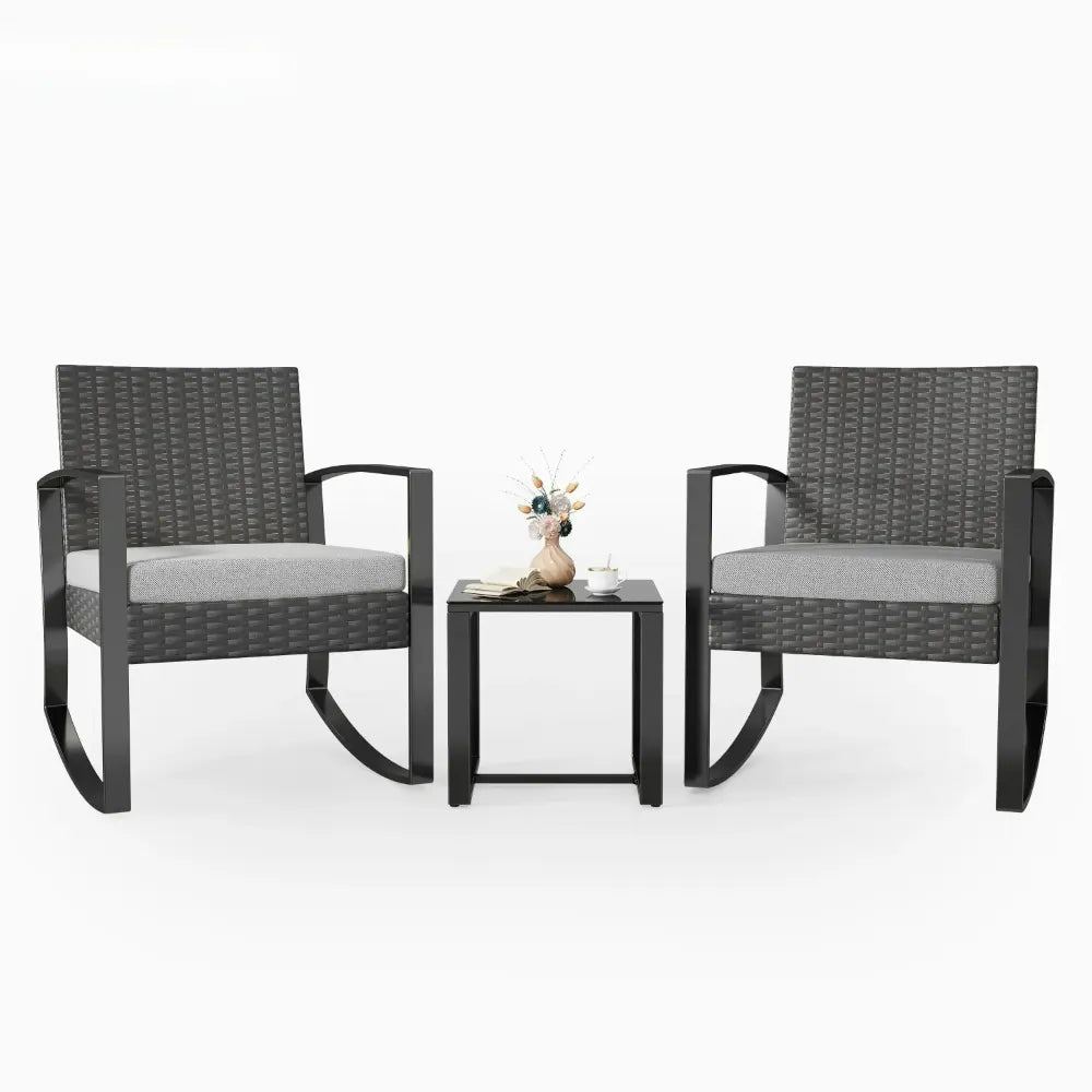 Rocking Wicker Patio Set - 3 - Piece Comfort & Style - Bizaargo